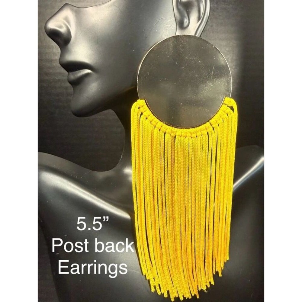 E5. Bold Yellow Fringe Statement Earrings